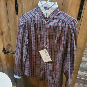 Vintage Nwt Arrow Women’s Red, Blue and White Plaid Button-Down Shirt